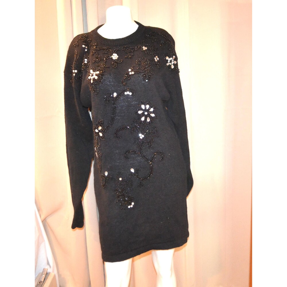 Vintage Dress Black with Rhinestones and Beads